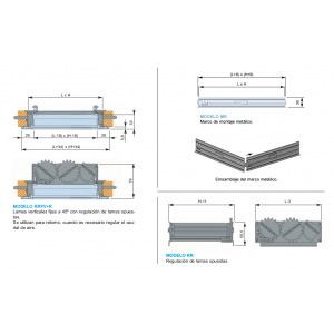 Rejillas de Lamas Fijas Verticales RRFV + R + M 150 x 900 Color ALUMINIO