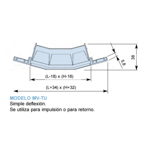 Rejilla Simple Deflexión Conducto Circular MV-TU 100 x 350 COLOR ALUMINIO