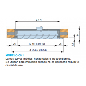 Rejilla Lama Curva CH1 100 x 450 Color ALUMINIO