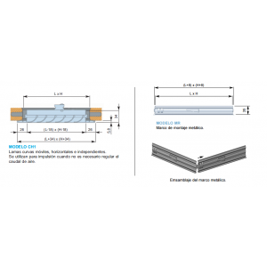 Rejilla Lama Curva CH1 + M 100 x 350 Color ALUMINIO
