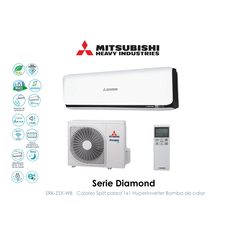 Split pared mitsubishi heavy diamond SRK20ZSX-WB Blanco y Negro