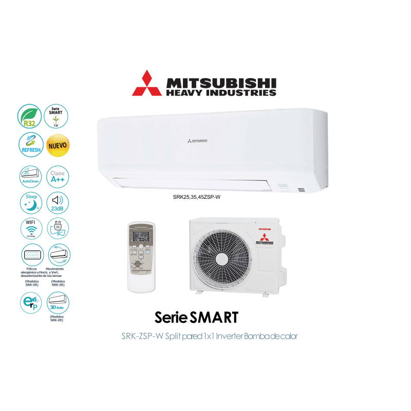 Split pared mitsubishi heavy smart SRK45ZSP-W Blanco