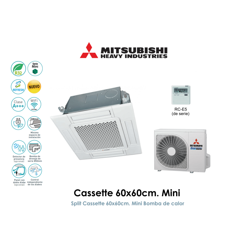 mitsubishi heavy cassette 60x60cm. mini FDTC50VHNX-W con sensor de presencia