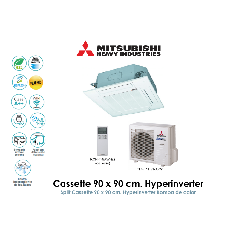 mitsubishi heavy cassette 90 x 90 cm. hyperinverter FDT(N)71VHNX-W