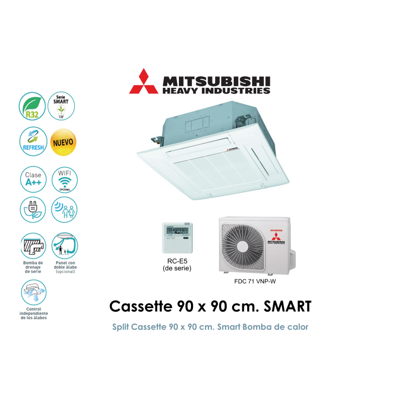 mitsubishi heavy cassette 90 x 90 cm. smart FDT71VHNP-W con sensor de presencia
