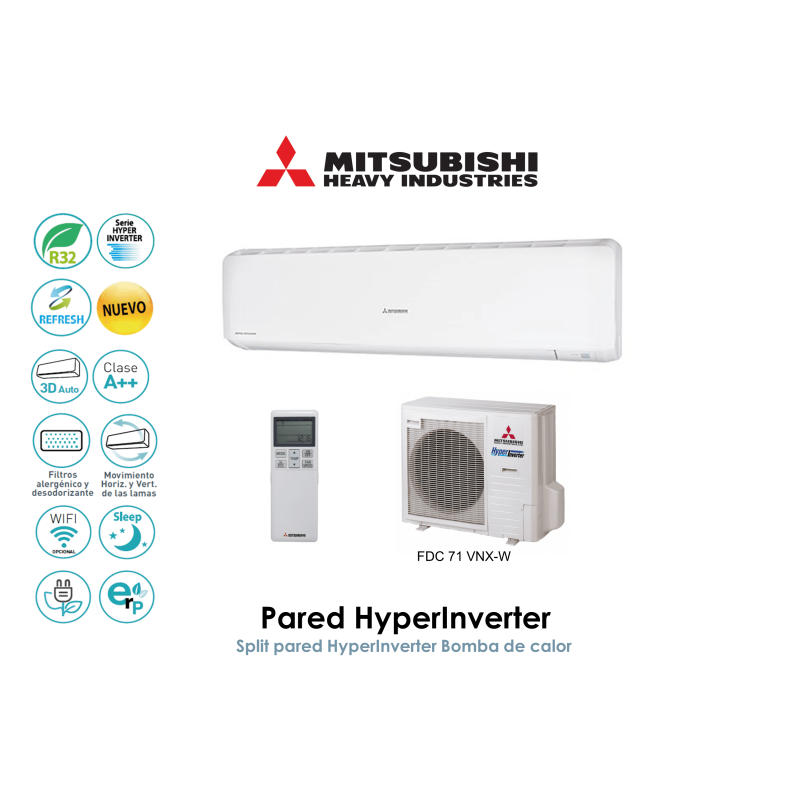 Split pared mitsubishi heavy pared hyperinverter SRK71VHNX-W Blanco