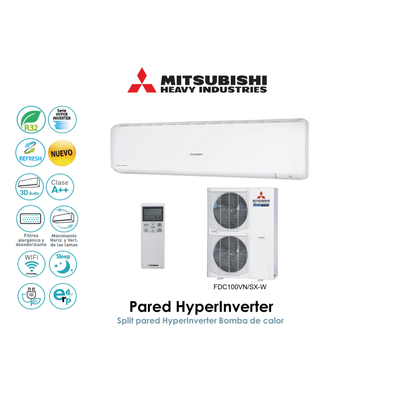 Split pared mitsubishi heavy pared hyperinverter SRK100VHN/SX-W Blanco Trifásico