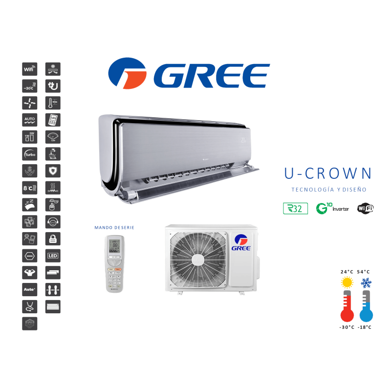 Aire acondicionado split pared gree u-crown 9 Plata con wifi