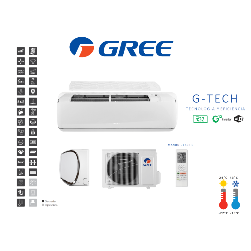 Aire acondicionado split pared gree g-tech 12 Blanco con wifi