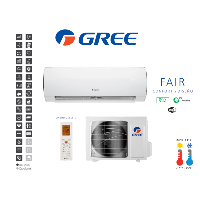 Aire acondicionado split pared gree fair 9 Blanco con wifi