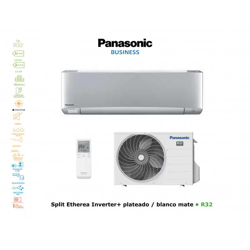 Aire acondicionado pared panasonic split etherea inverter+ KIT-Z35-VKE plata con wifi