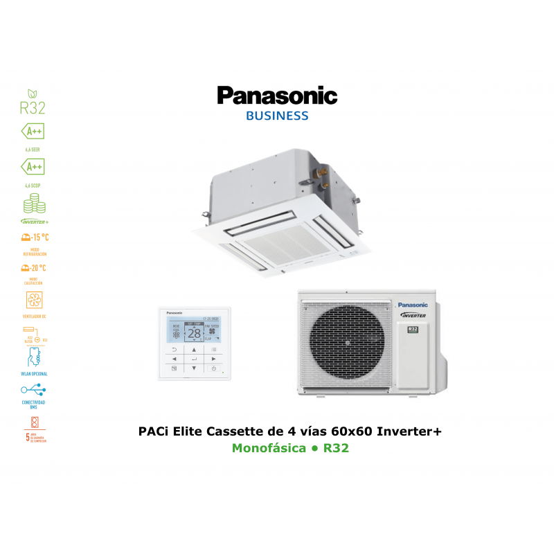 Aire acondicionado panasonic paci elite cassette de 4 vías 60x60 inverter+ KIT-50PY2ZH5 blanco