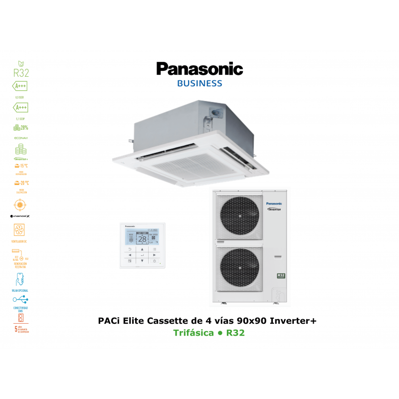 Aire acondicionado panasonic paci elite cassette de 4 vías 90x90 inverter+ KIT-140PU2ZH8 blanco