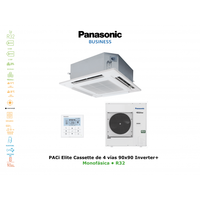 Aire acondicionado panasonic paci elite cassette de 4 vías 90x90 inverter+ KIT-71PU2ZH5 blanco con wifi