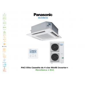 Aire acondicionado panasonic paci elite cassette de 4 vías 90x90 inverter+ KIT-100PU2ZH5 blanco con wifi