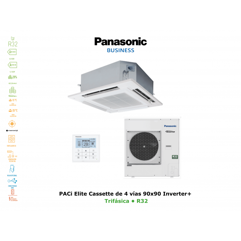 Aire acondicionado panasonic paci elite cassette de 4 vías 90x90 inverter+ KIT-71PU2ZH8 blanco