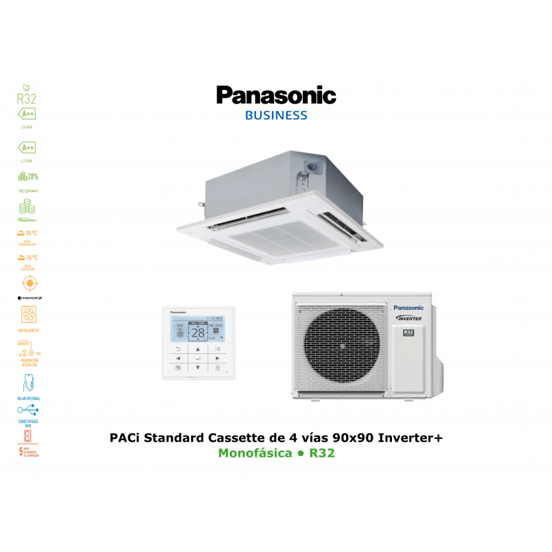 Aire acondicionado panasonic paci standard cassette de 4 vías 90x90 inverter+ KIT-60PU2Z5 blanco