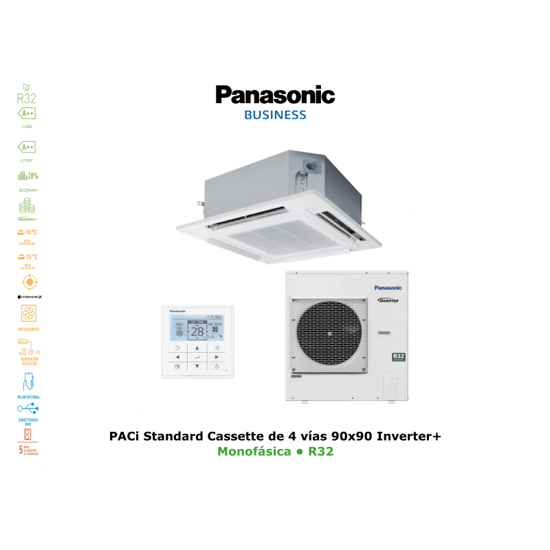 Aire acondicionado panasonic paci standard cassette de 4 vías 90x90 inverter+ KIT-140PU2Z5 blanco