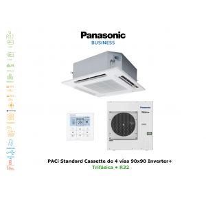 Aire acondicionado panasonic paci standard cassette de 4 vías 90x90 inverter+  KIT-100PU2Z8 blanco