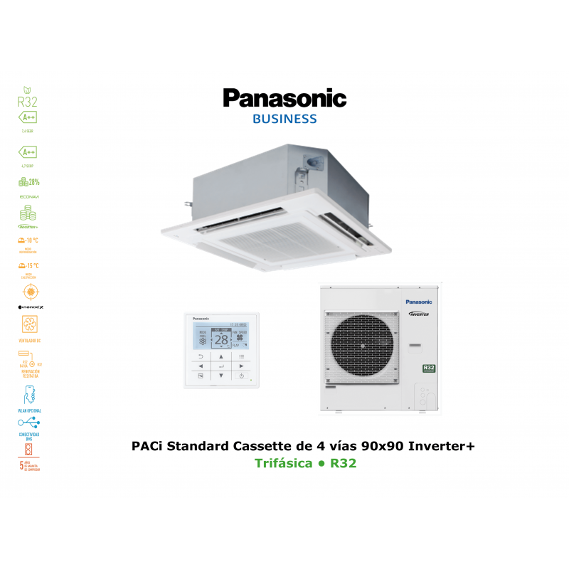 Aire acondicionado panasonic paci standard cassette de 4 vías 90x90 inverter+  KIT-140PU2Z8 blanco con wifi
