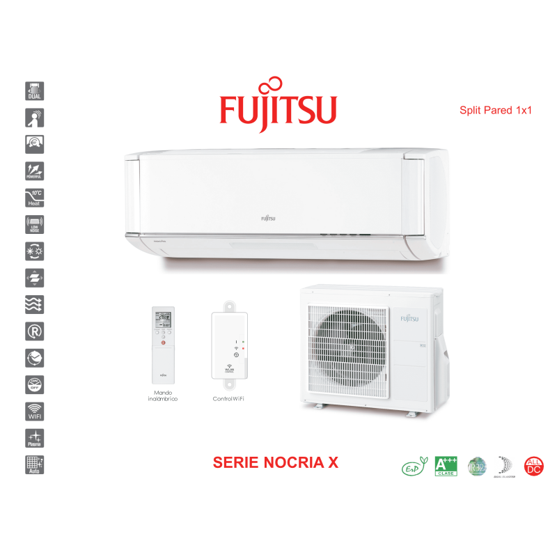 Aire acondicionado split pared fujitsu serie nocria x ASY 25 UI-KX blanco con wifi