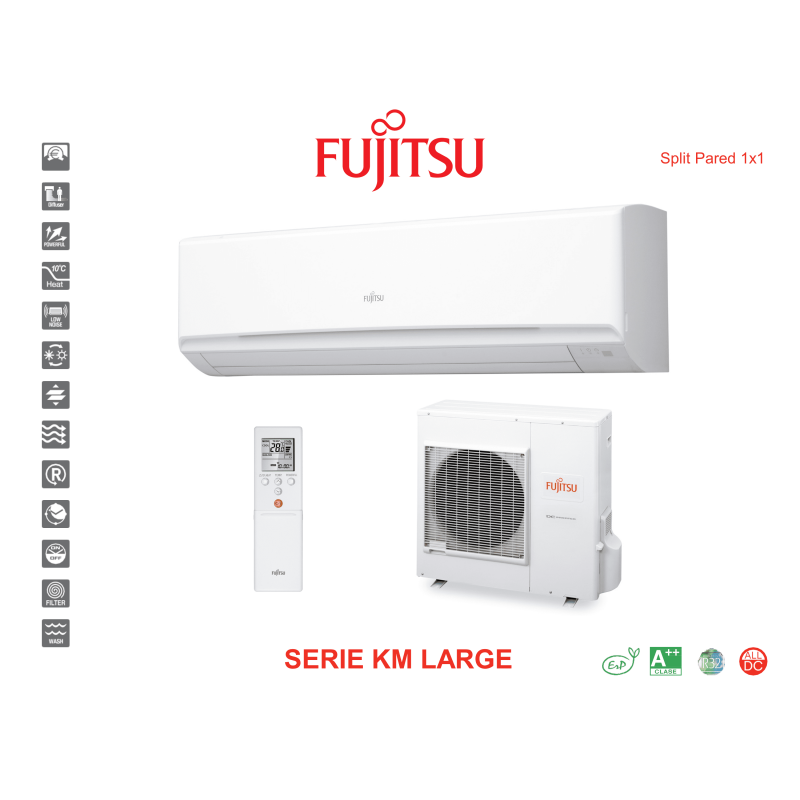 Aire acondicionado split pared fujitsu serie km large ASY100K-KM blanco con wifi