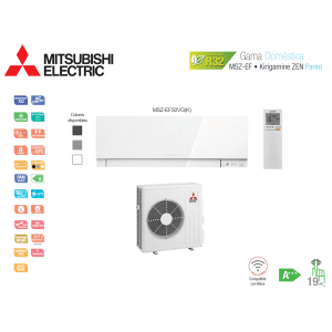 Aire acondicionado mitsubishi electric split pared 1x1 kirigamine zen msz-ef50vg(k)-w blanco con wifi