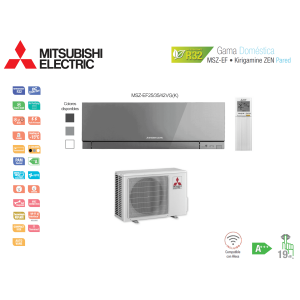 Aire acondicionado mitsubishi electric split pared 1x1 kirigamine zen msz-ef35vg(k)-s plata con wifi