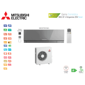 Aire acondicionado mitsubishi electric split pared 1x1 kirigamine zen msz-ef50vg(k)-s plata con wifi