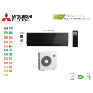 Aire acondicionado mitsubishi electric split pared 1x1 kirigamine zen msz-ef50vg(k)-b negro con wifi