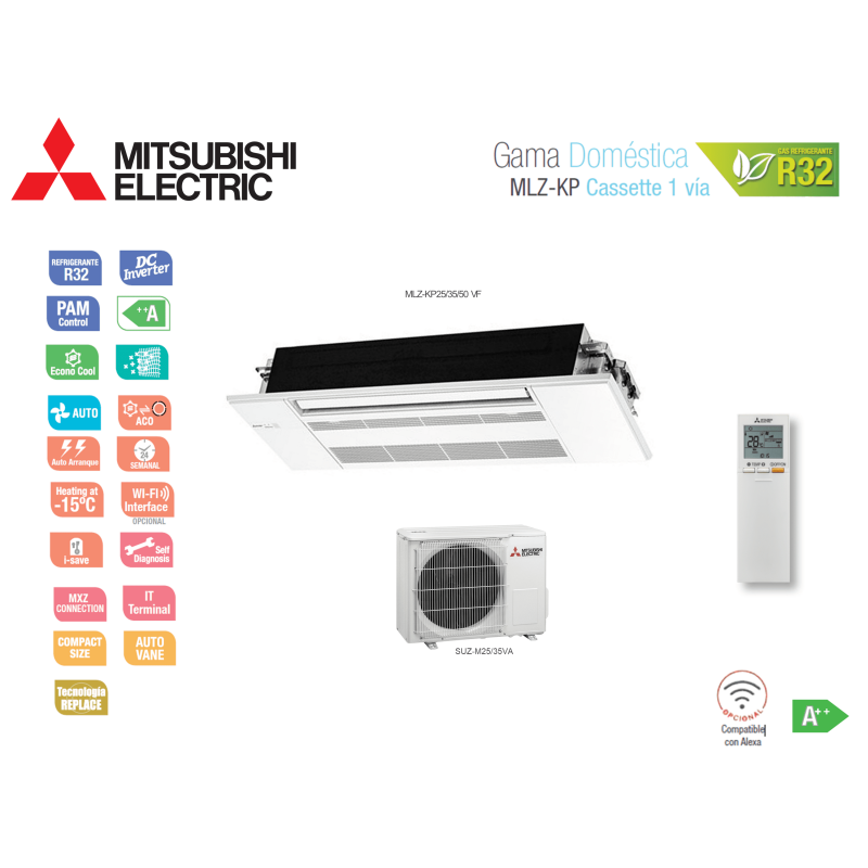 Aire acondicionado mitsubishi electric cassette 1 via mlz-kp mlz-kp25vf blanco