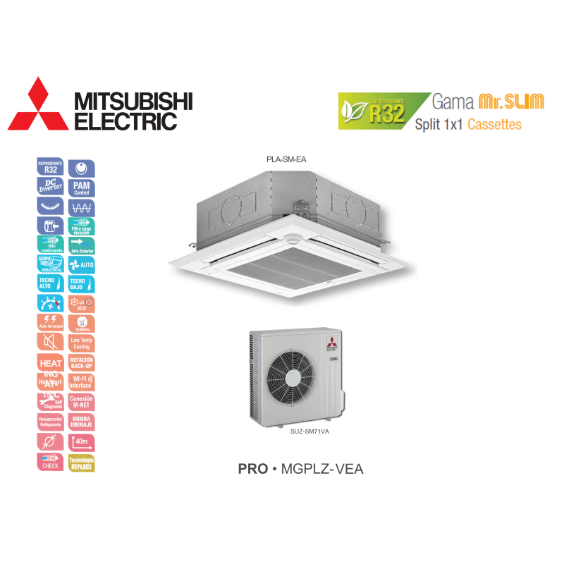 Aire acondicionado mitsubishi electric cassette mr. slim pro mgplz-71vea blanco con wifi