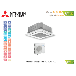 Aire acondicionado mitsubishi electric cassette mr. slim standard inverter msplz-125vea blanco