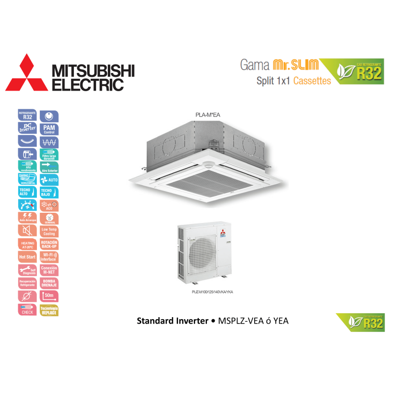 Aire acondicionado mitsubishi electric cassette mr. slim standard inverter msplz-140yea blanco con wifi