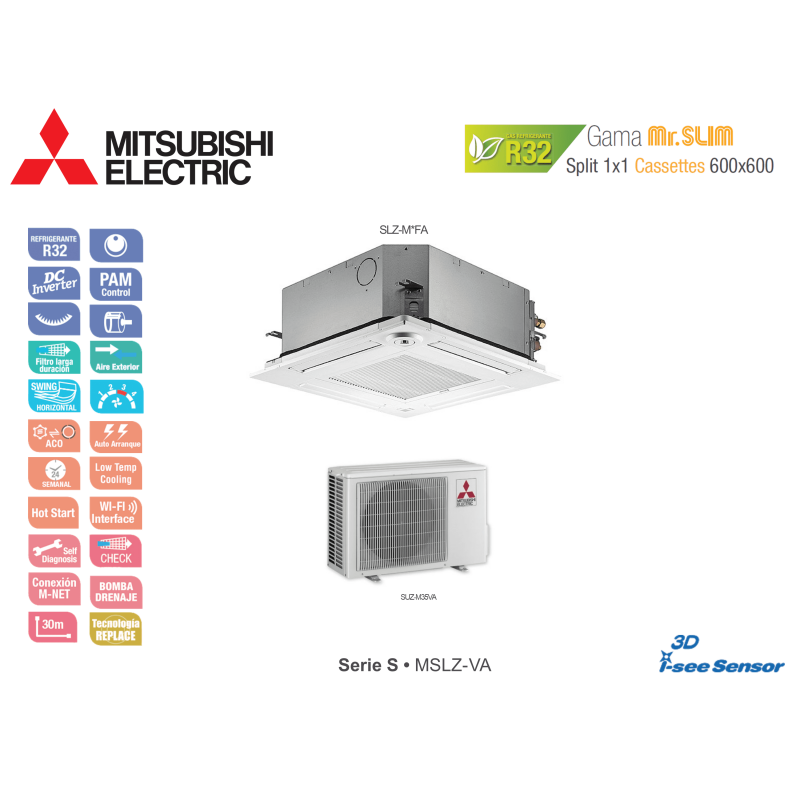 Aire acondicionado mitsubishi electric cassette mr. slim s mslz-35va blanco