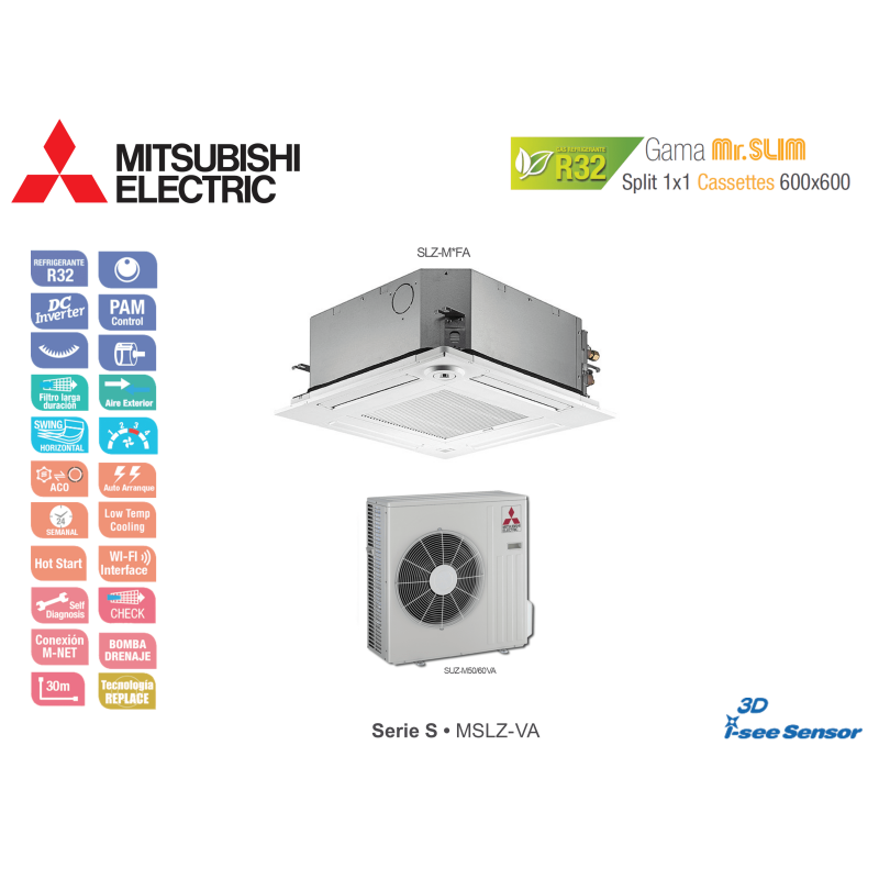 Aire acondicionado mitsubishi electric cassette mr. slim s mslz-60va blanco