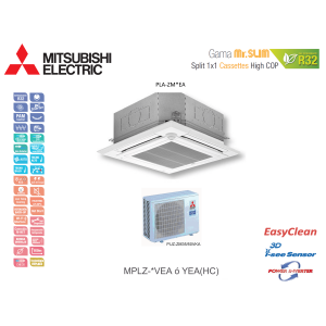 Aire acondicionado mitsubishi electric cassette high cop mr. slim power inverter mplz-35vea(hc) blanco con wifi