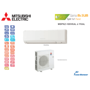 Aire acondicionado mitsubishi electric split pared 1x1 mr. slim standard inverter mspkz-100ykal blanco