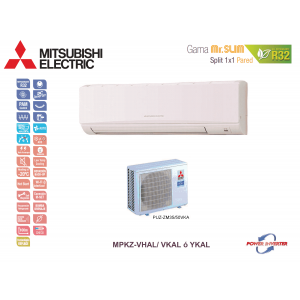 Aire acondicionado mitsubishi electric split pared 1x1 mr. slim power inverter mpkz-50vhal blanco con wifi