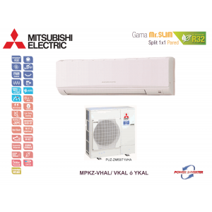 Aire acondicionado mitsubishi electric split pared 1x1 mr. slim power inverter mpkz-71vkal blanco con wifi