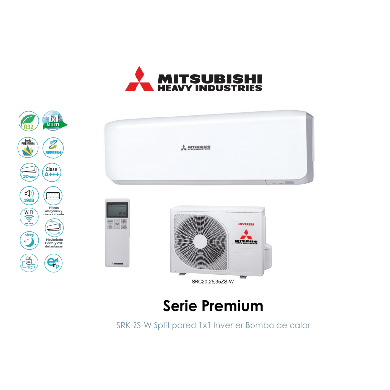 Split pared mitsubishi heavy premium SRK20ZS-W Blanco
