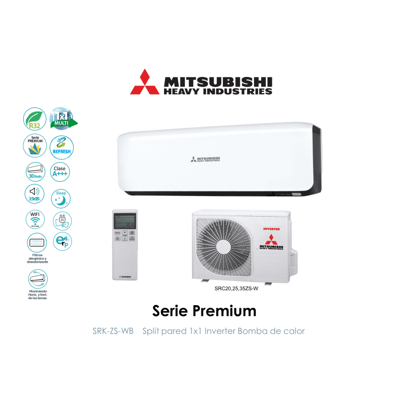 Split pared mitsubishi heavy premium SRK35ZS-WB Blanco y Negro