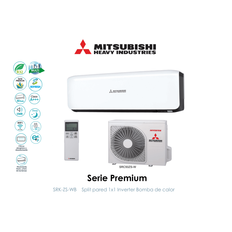 Split pared mitsubishi heavy premium SRK50ZS-WB Blanco y Negro