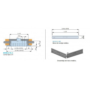 REJILLA LINEAL CON MARCO RL-C + M  75 x 900 COLOR ALUMINIO + MARCOS DE MONTAJE