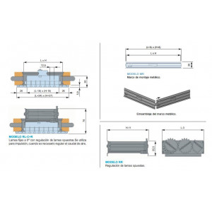 REJILLA LINEAL CON MARCO RL-C + M + R  200 x 300 COLOR ALUMINIO + MARCOS DE MONTAJE + REGULACIÓN