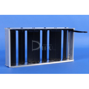 COMPUERTAS DE REGULACIÓN DE LAMAS OPUESTAS  400 x 700 COLOR NEGRO CON PALANCA