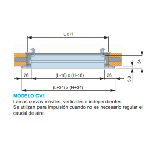 Rejilla Lama Curva CV1 250 x 400 Color ALUMINIO