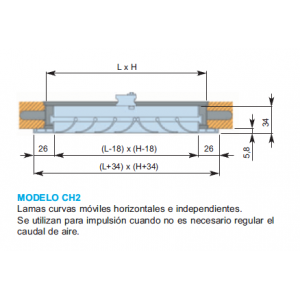 Rejilla Lama Curva CH2 200 x 300 Color ALUMINIO