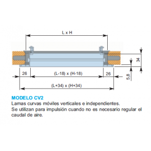 Rejilla Lama Curva CV2 250 x 300 Color ALUMINIO