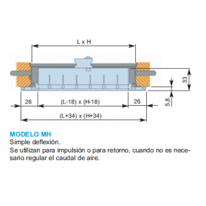 Rejilla Lamas Orientables Simple Deflexión MH 100 x 350 Color BLANCO